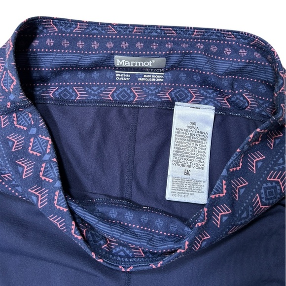 Marmot Meghan Navy and Pink Fair Isle Geometric Pattern Leggings, Size Small - Picture 4 of 6